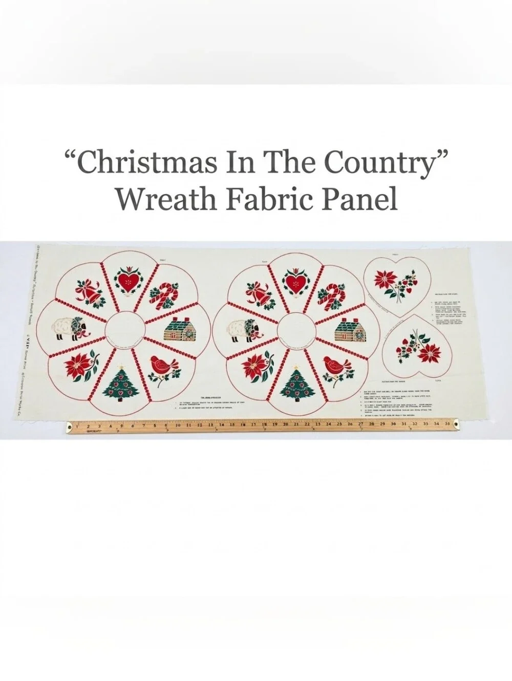 Vintage Christmas In The Country Holiday Wreath Uncut Cotton Fabric Panel